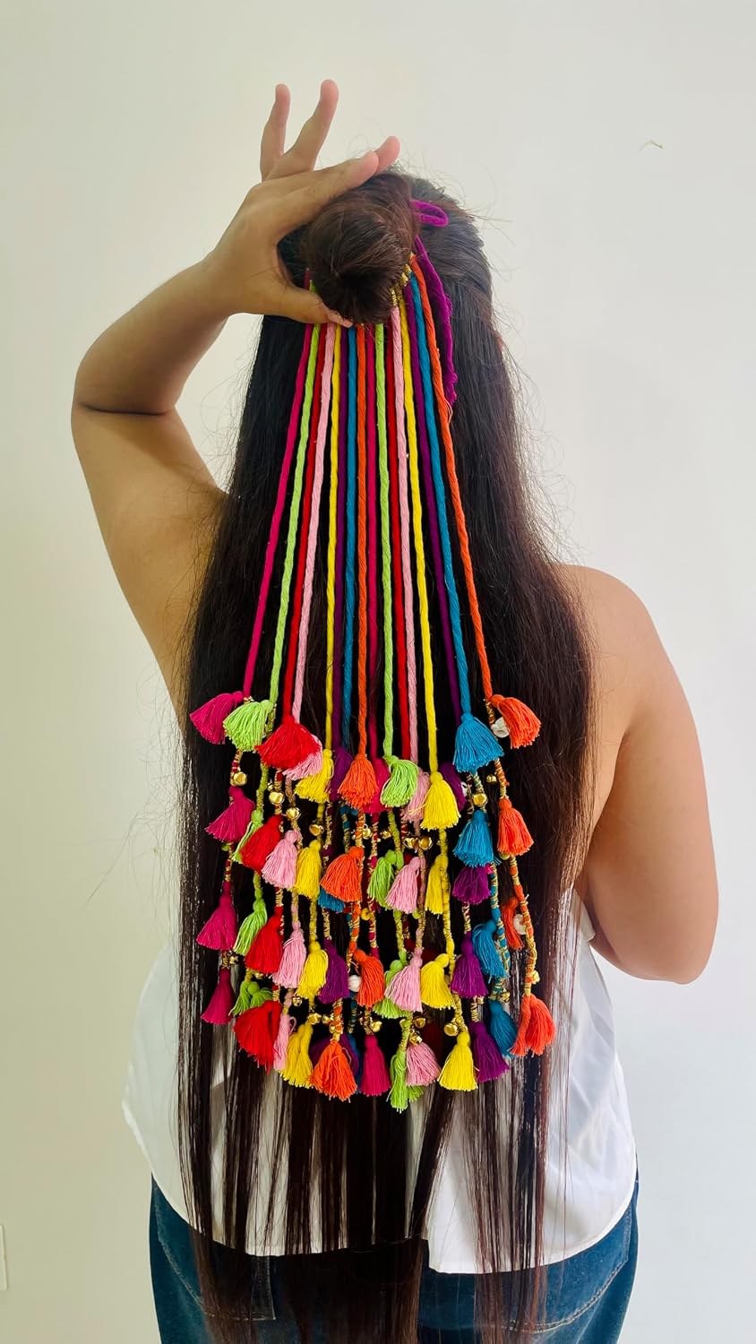 Zippy Flora Boho Handmade Colorful Hair Strings for Navratri | Ethnic Look Bohemian Styling Hair Acc