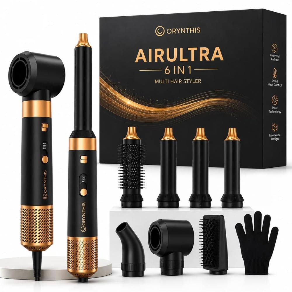 AirUltra 6-in-1 Hair Styler for Women with Hot Air Brush, Paddle, Dryer, Diffuser, Nozzle, Curling H