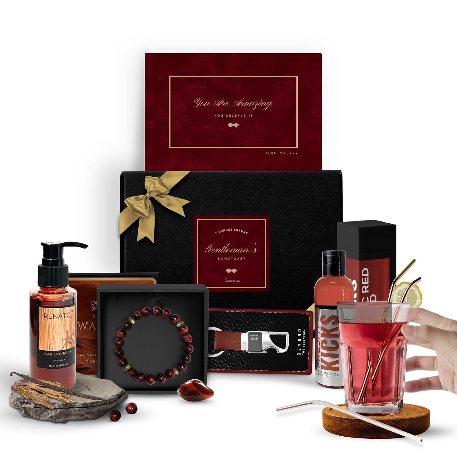 5 Senses Co. Luxury Gift Hamper Set for Men | Father's Day Gift | Bracelet, Perfumed Body Wash, Keyc