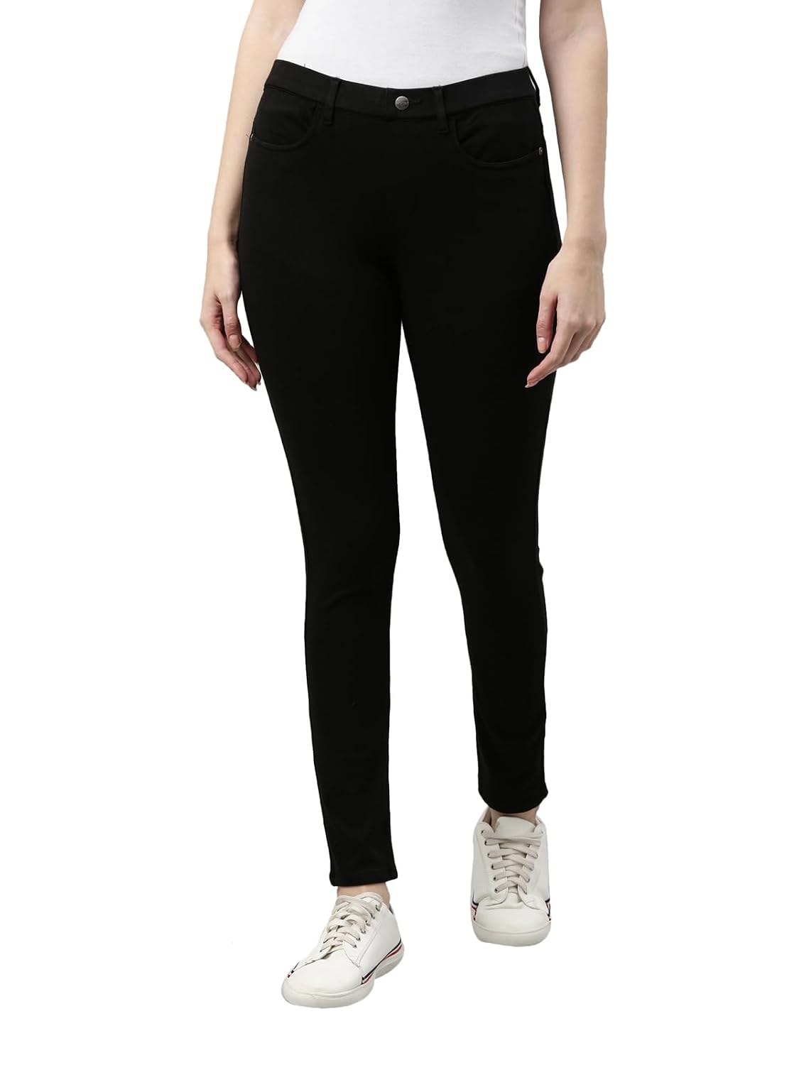 GO COLORS Soft Cotton Blend Super Stretch Jeggings Full Length for Women| Breathable, Mid Rise