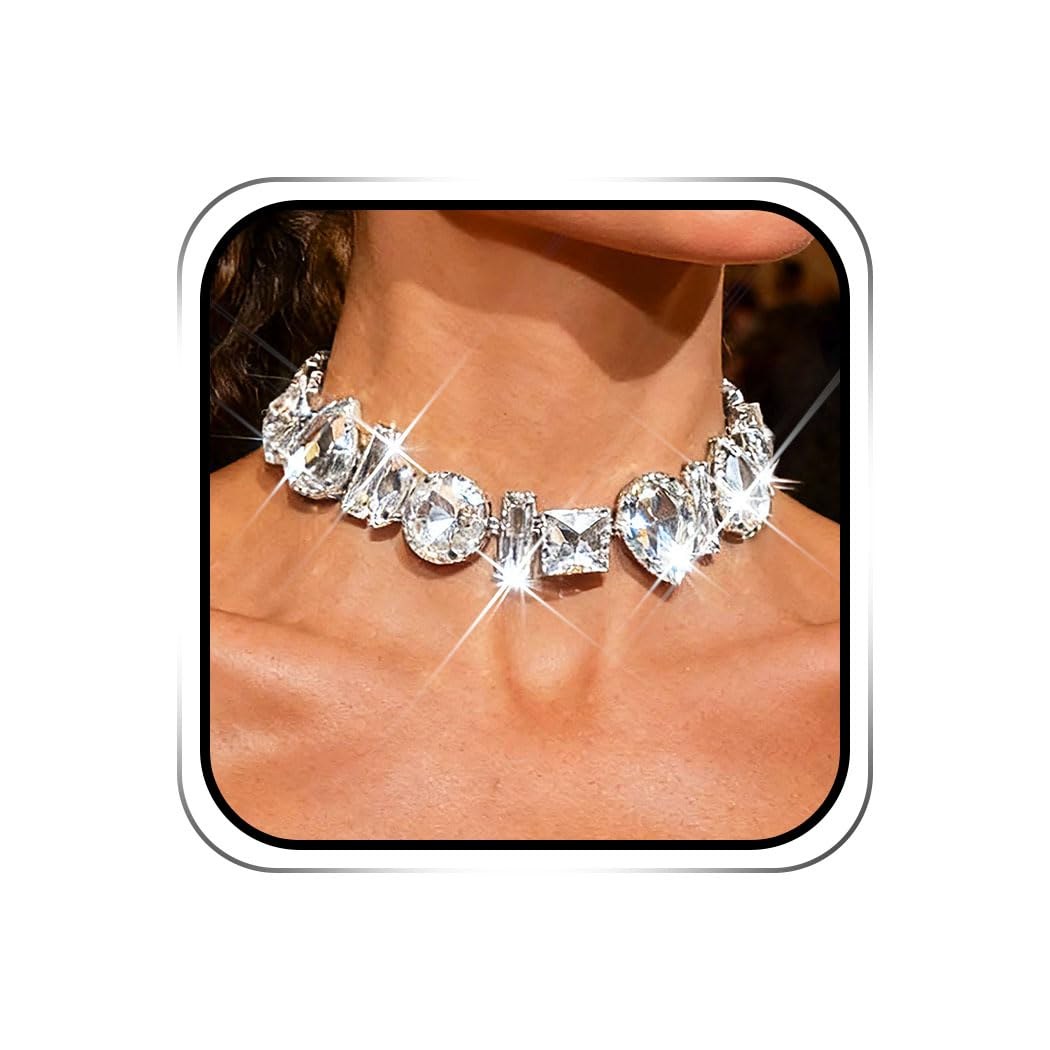 ACEDRE Diamond Choker Necklace Silver Rhinestone Necklaces for Women