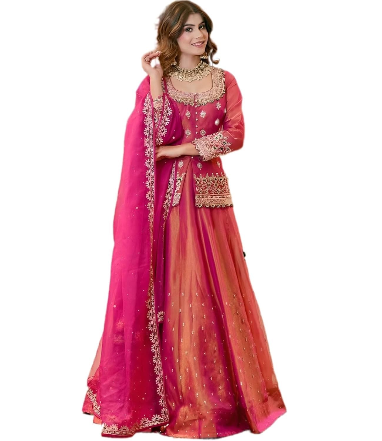 piludi Women's Embroidered Sharara Suit Set | Chanderi Silk Kurta with Dupatta | Wedding & Festive |