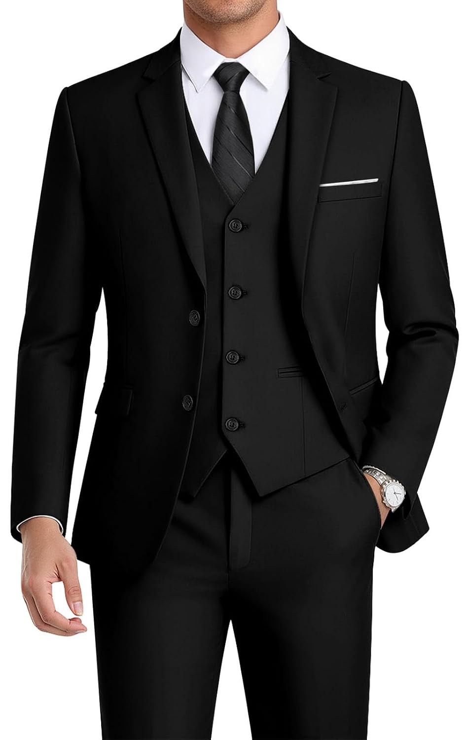 WEEN CHARM Men's 3-Piece Slim Fit Suit Set-2-Button Blazer,Vest & Pants-Formal Wedding,Prom,Party &