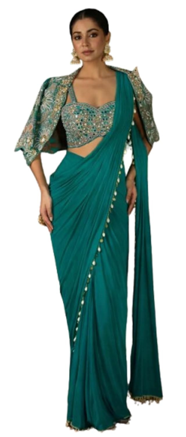 trending ready-to-wear Embellished heavy crepe Silk Fabric with embroidery sequence cording work Sar