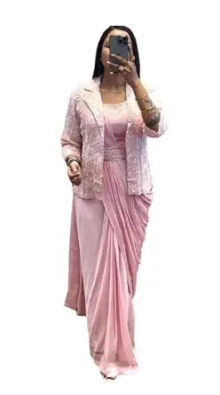 Ready To Wear Saree Blouse & Koti With Belt Set For Womens Silk Fabric With Embrodery Sequance Work