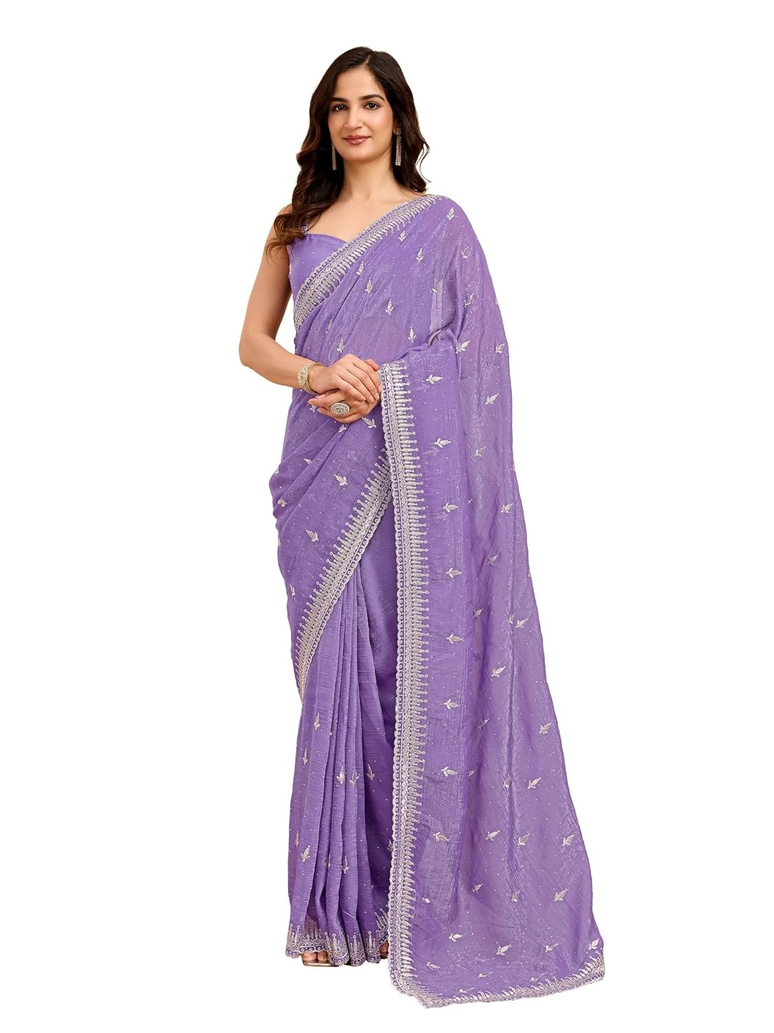 TRENDMALLS Women's Art Silk Embroidery With Siroski Work Saree with Unstitch Blouse Piece For Women