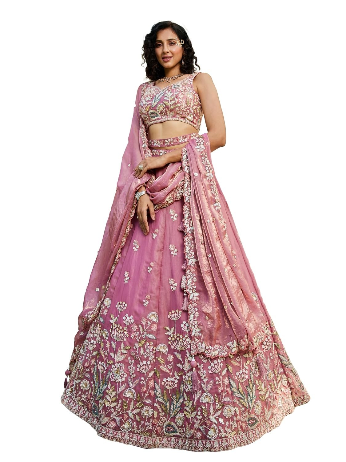 TRENDMALLS Women's Satin Embroidery With Sequence Work Lehenga Choli Unstitch Blouse with Dupatta Fo