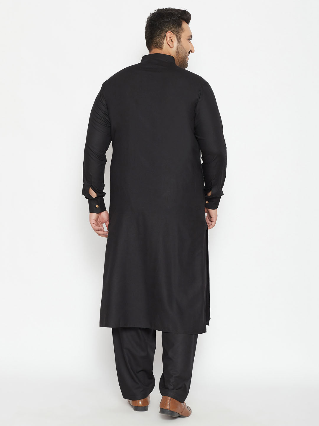 Men's Plus Size Black Cotton Blend Pathani Set