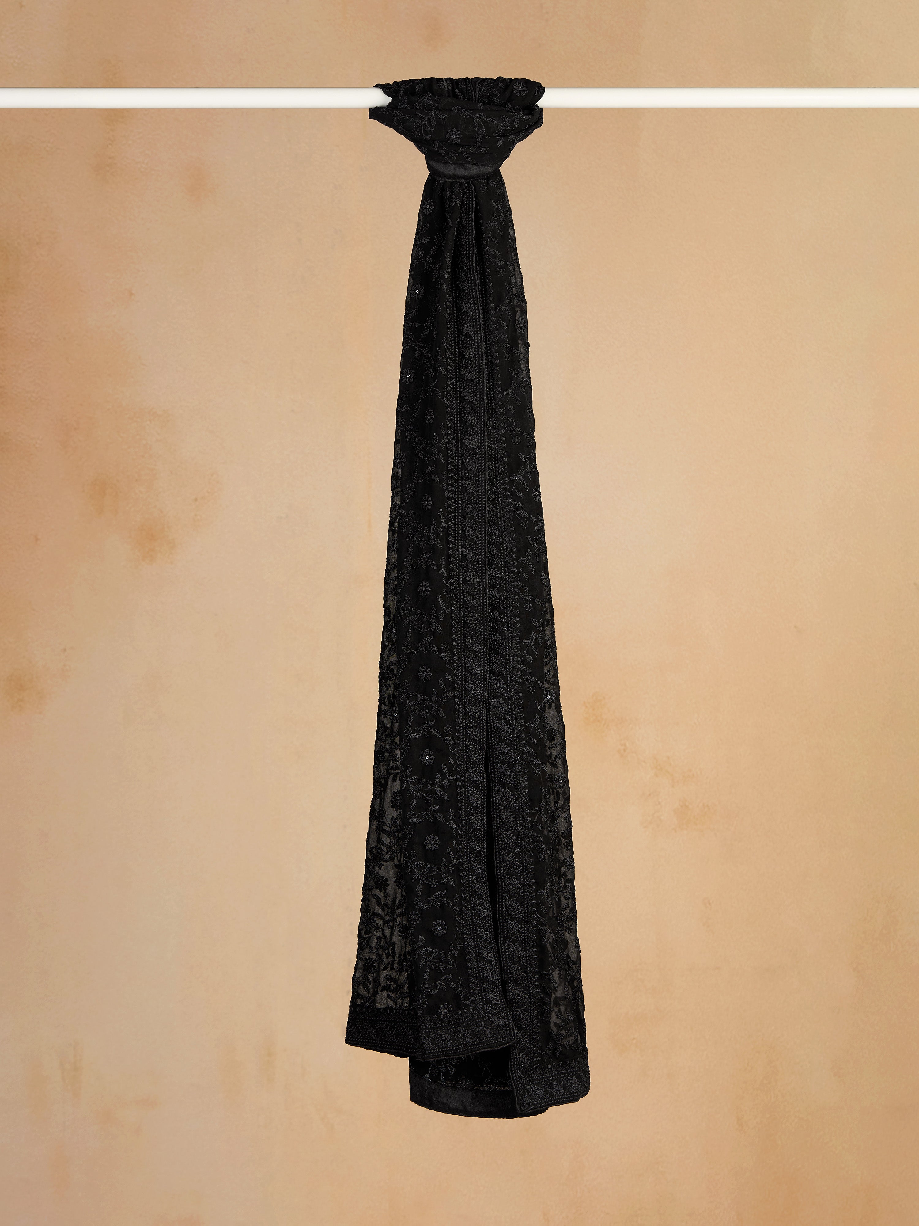 Men's Black Solid Dupatta