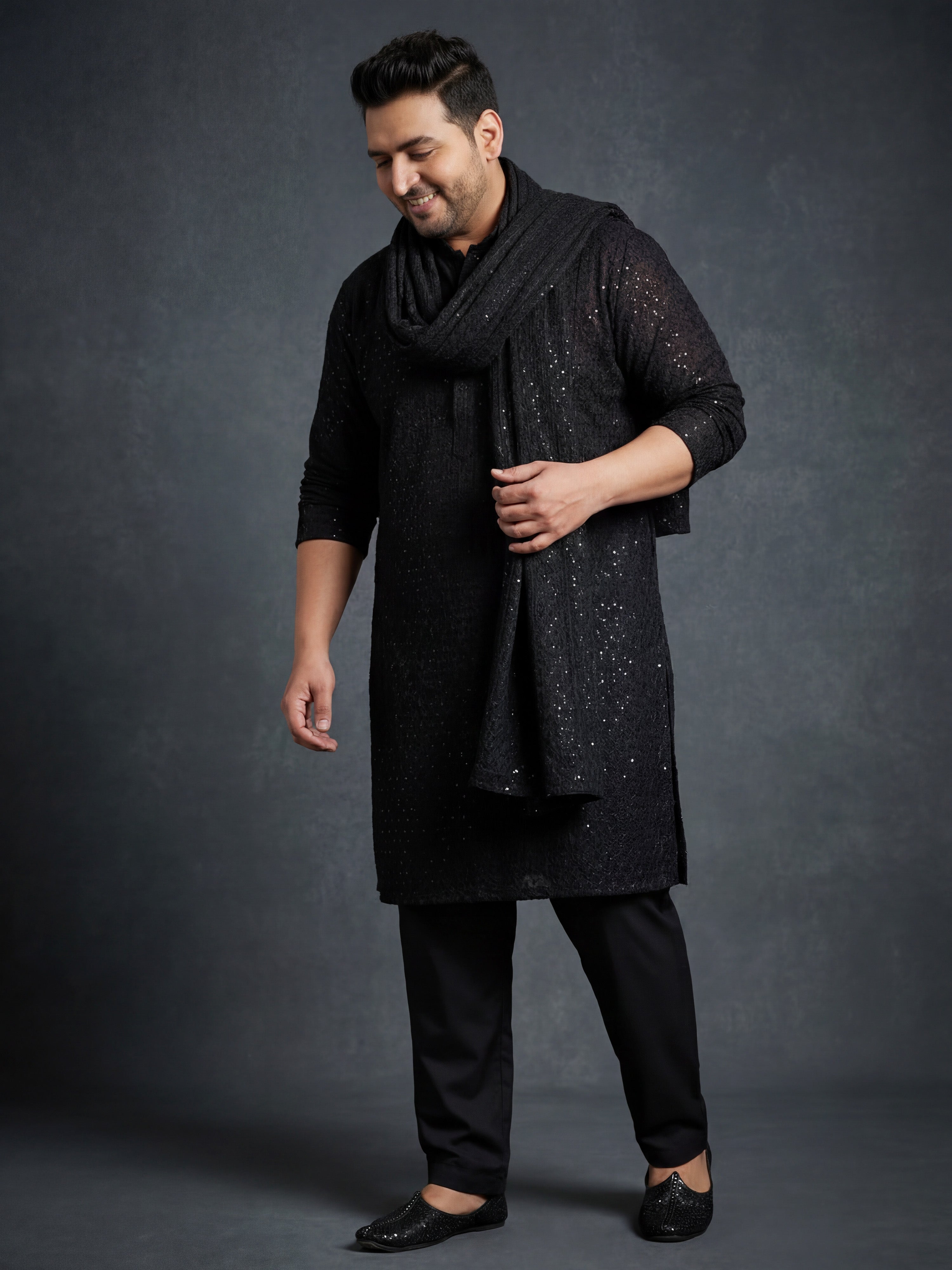 Men's Black Solid Dupatta