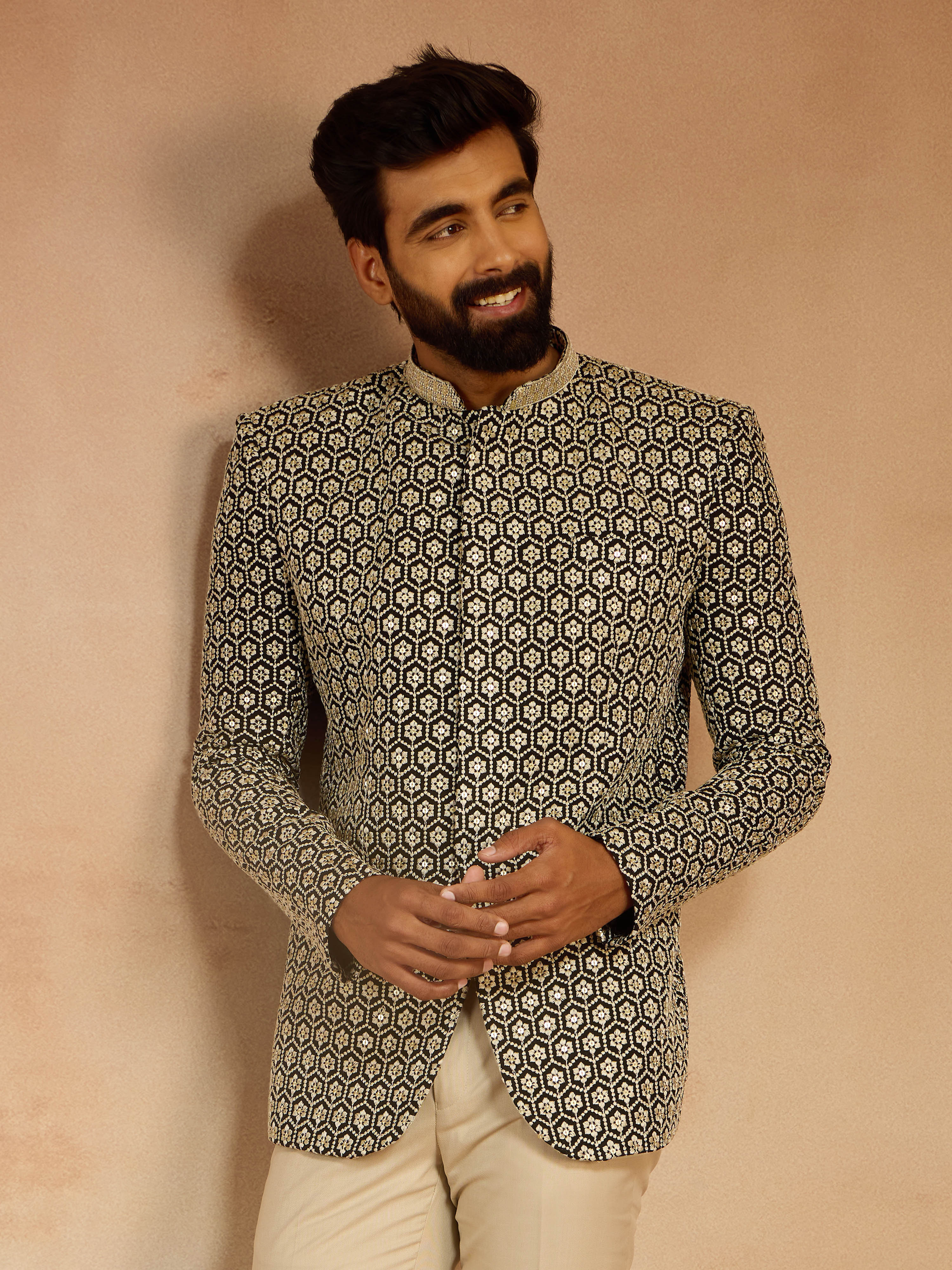 Men's Black Sequin Embroidered Jodhpuri Jacket