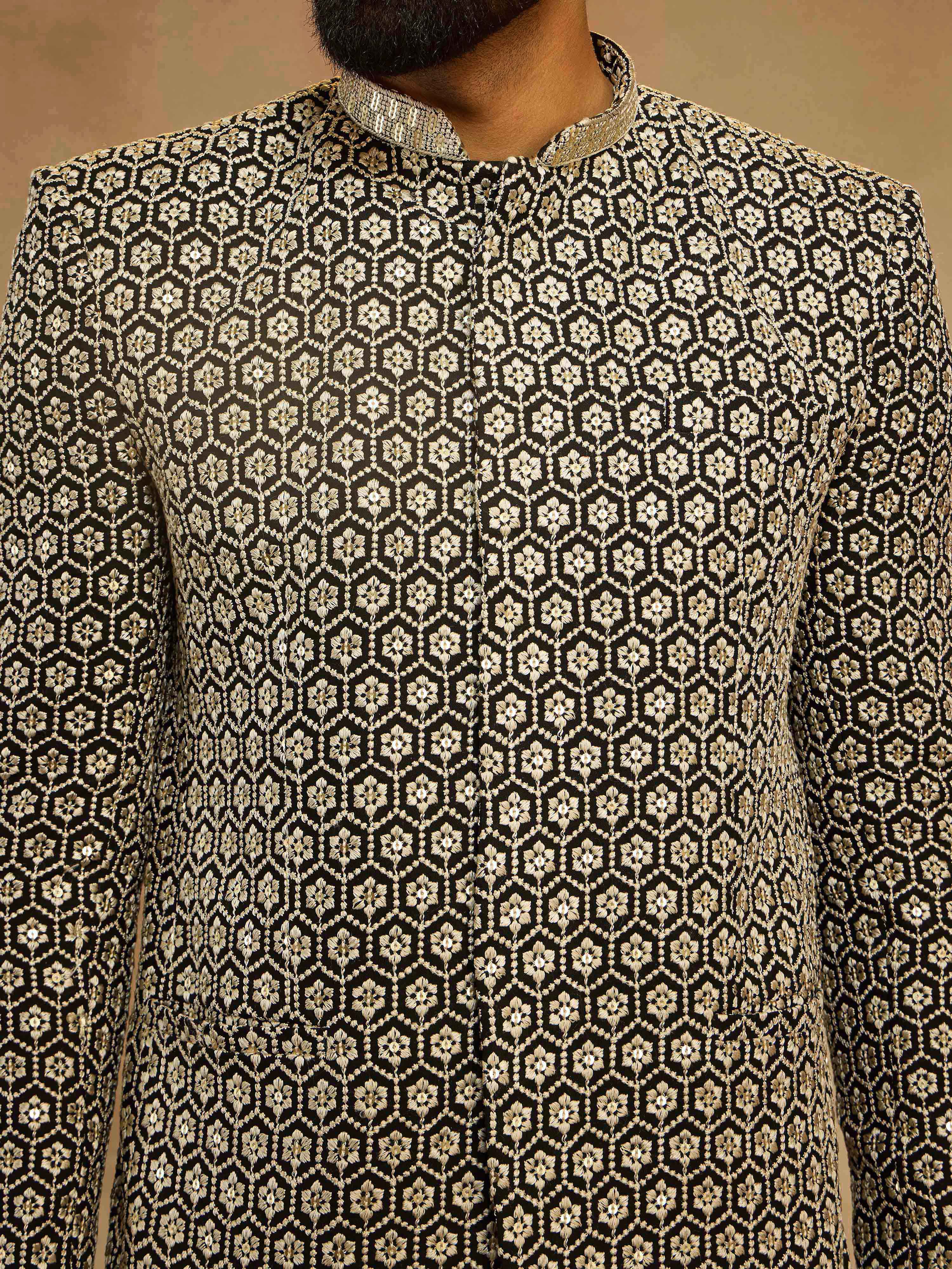 Men's Black Sequin Embroidered Jodhpuri Jacket