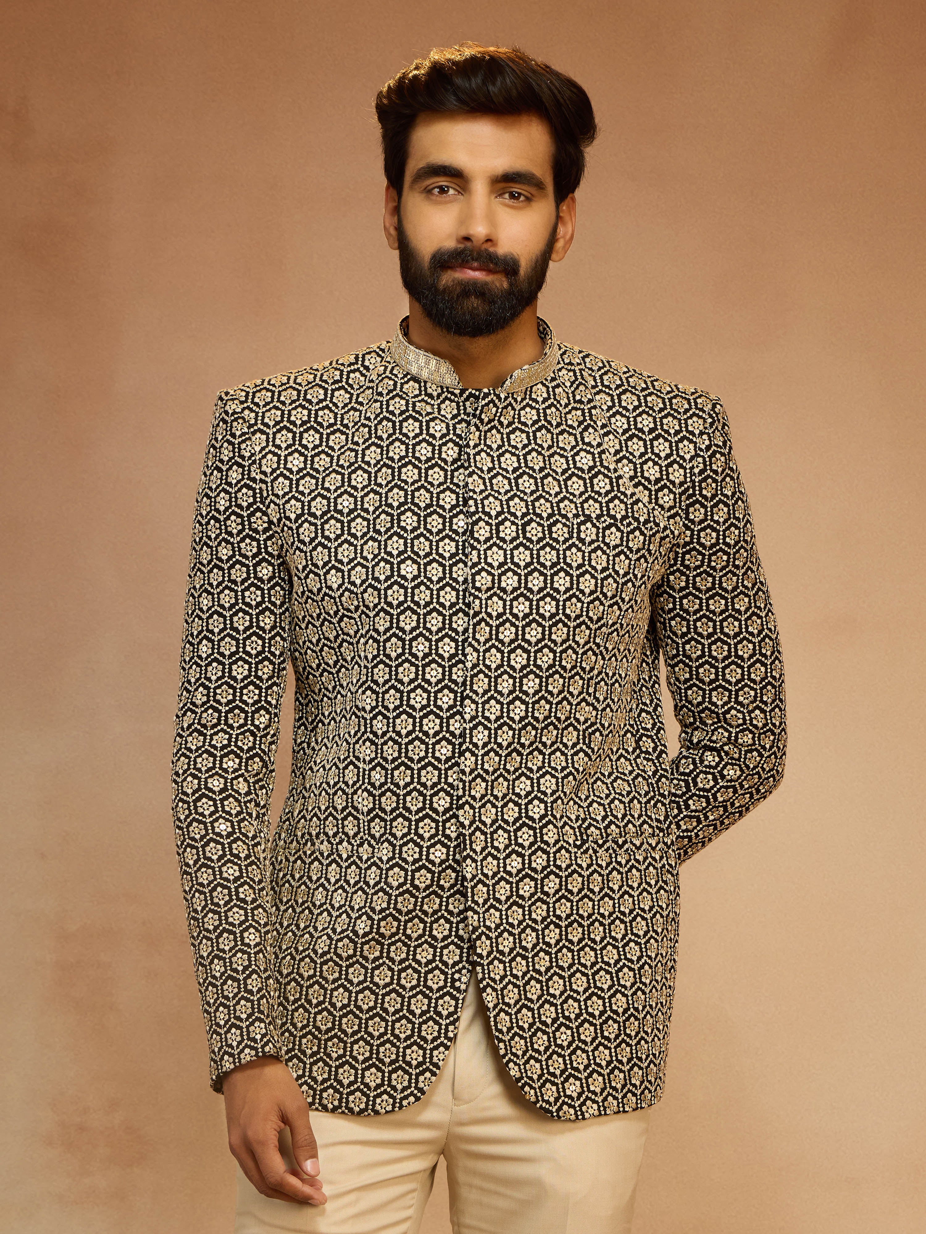 Men's Black Sequin Embroidered Jodhpuri Jacket
