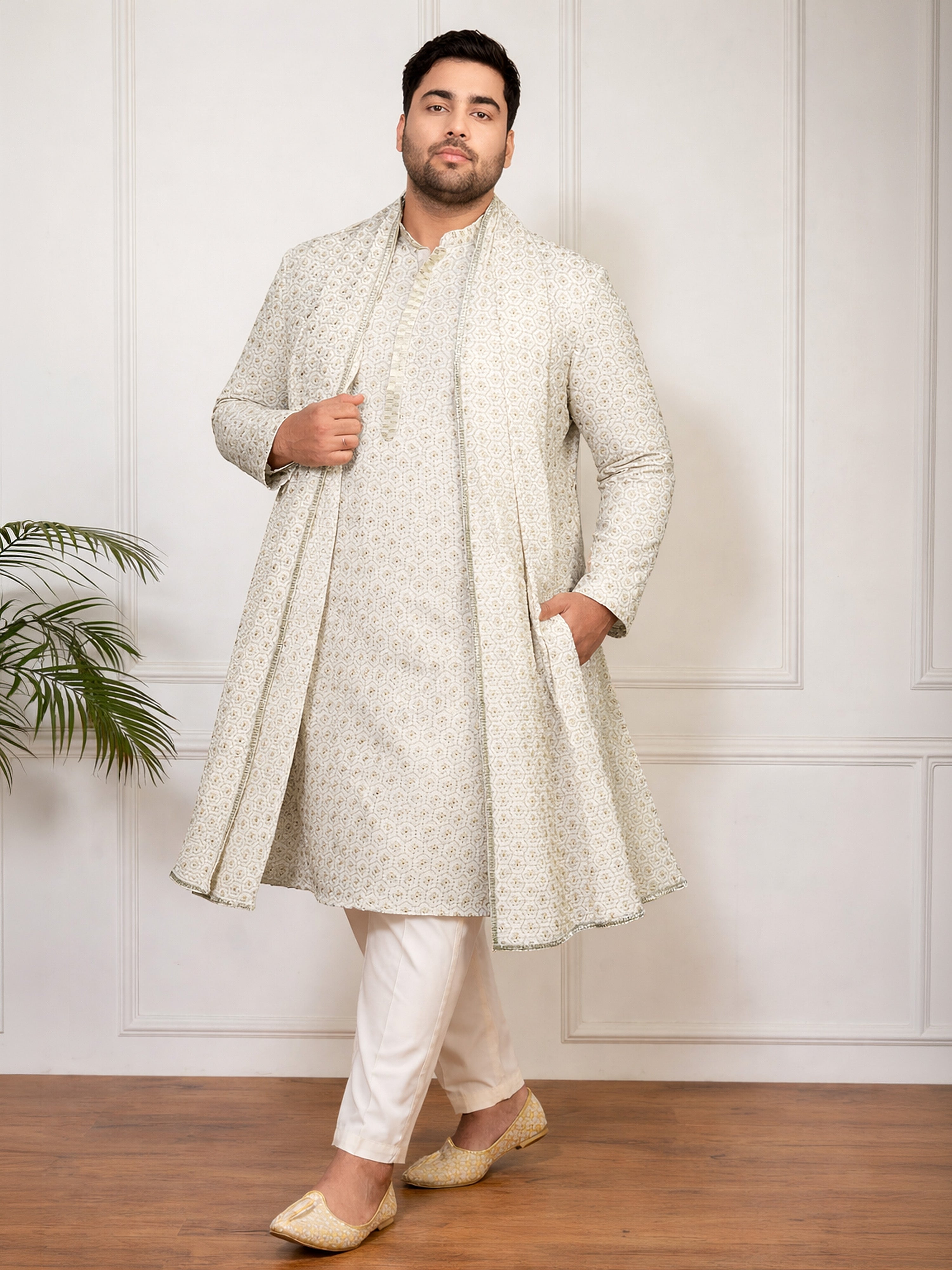 Men's Beige Geometric Dupatta