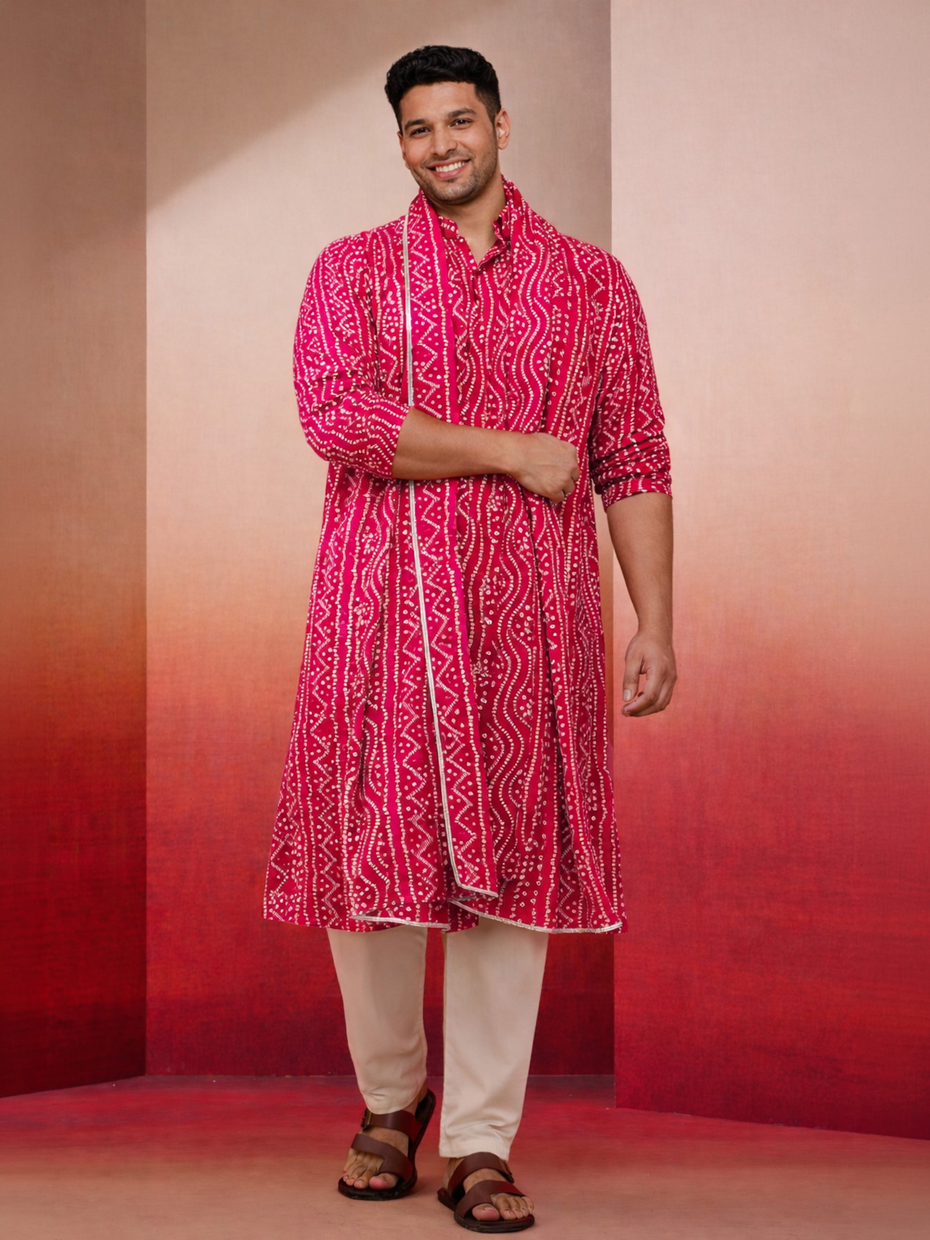 Men's Pink Bandhani Dupatta