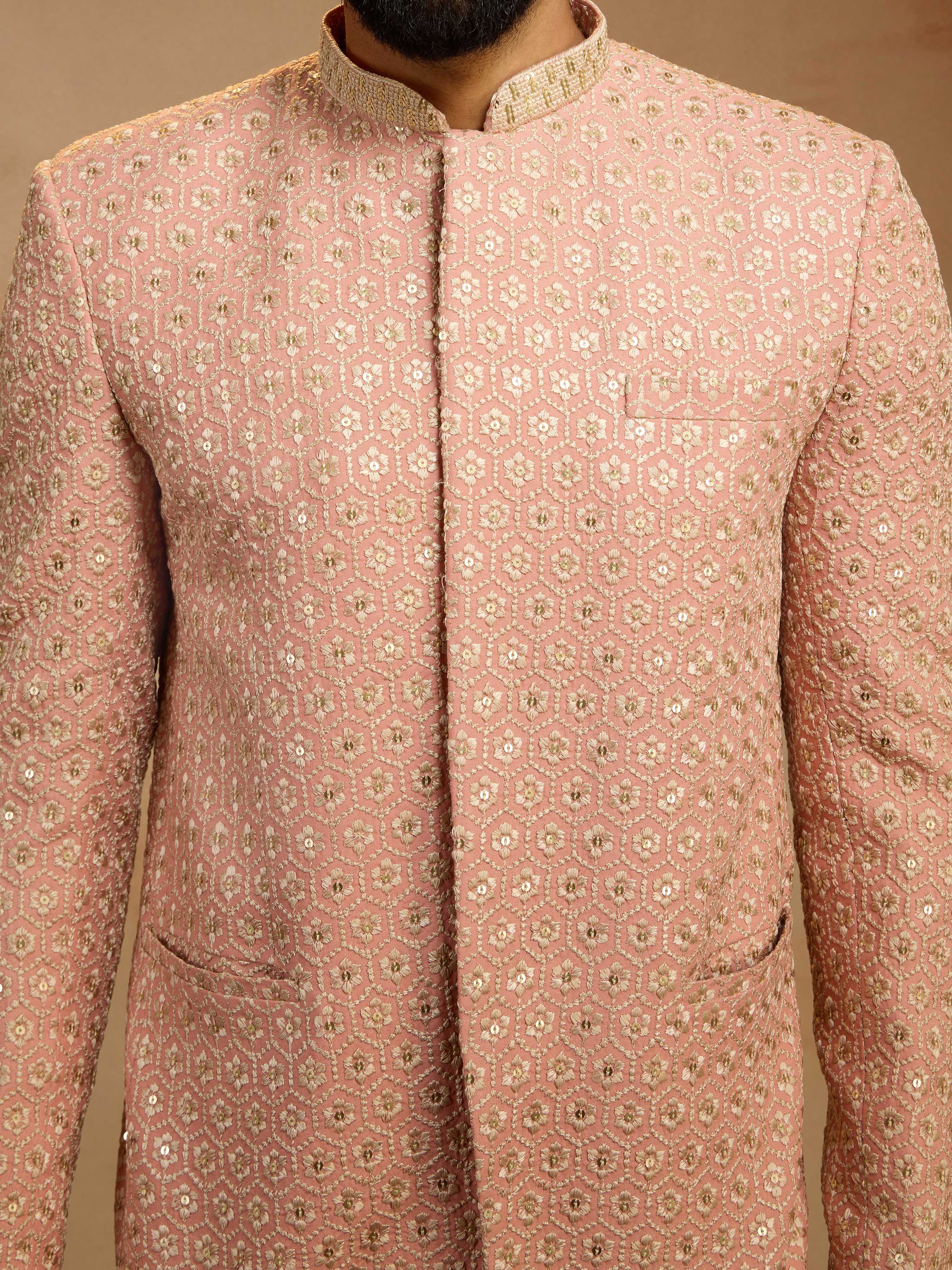 Men's Peach Sequin Embroidered Jodhpuri Jacket