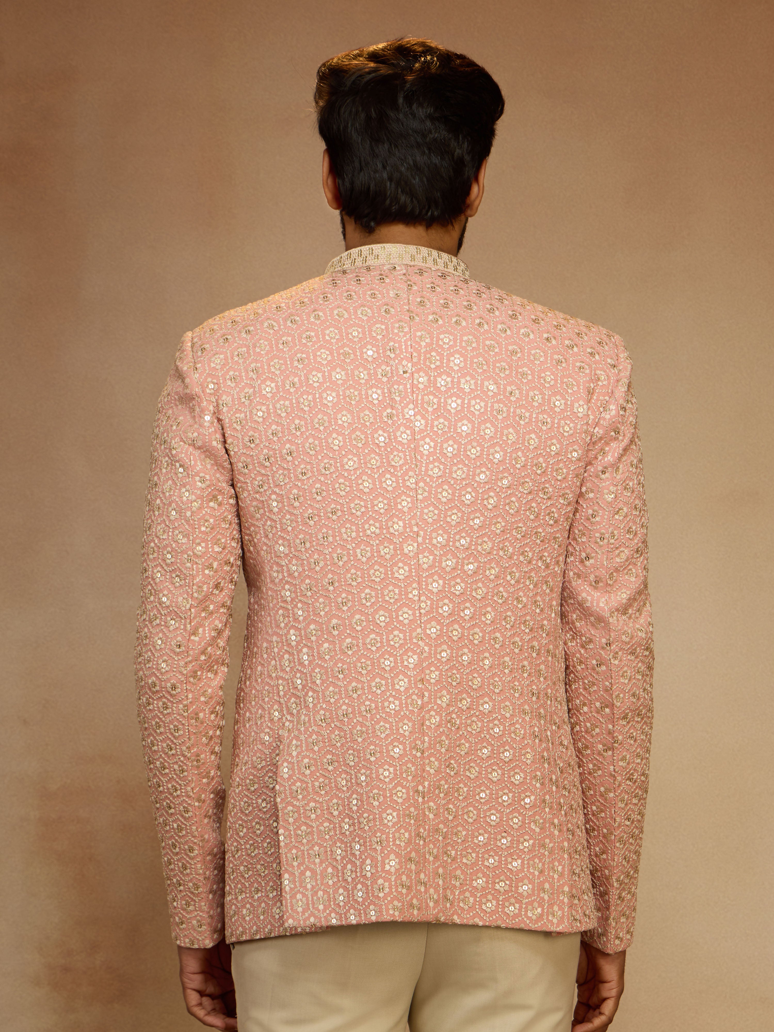 Men's Peach Sequin Embroidered Jodhpuri Jacket