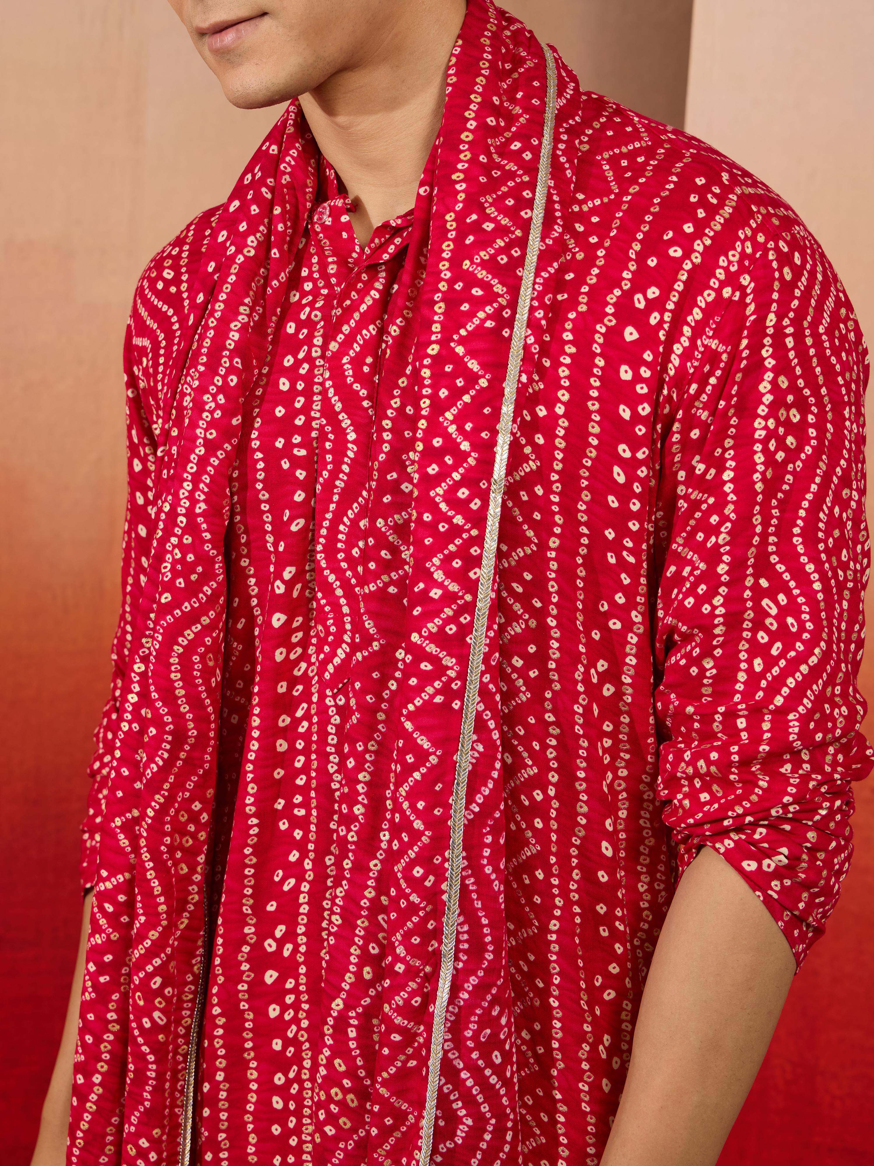 Men's Falsa Bandhni Print Kurta Set with Dupatta