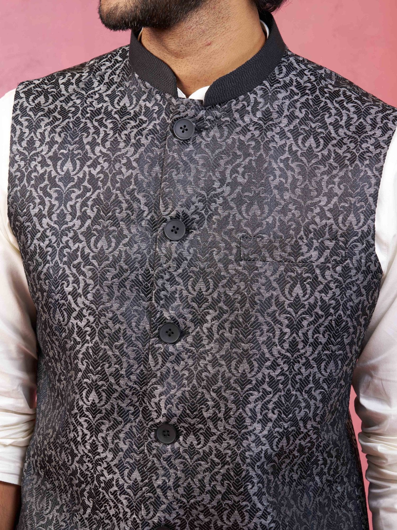 Men's Grey Imported Suiting Nehru Jacket