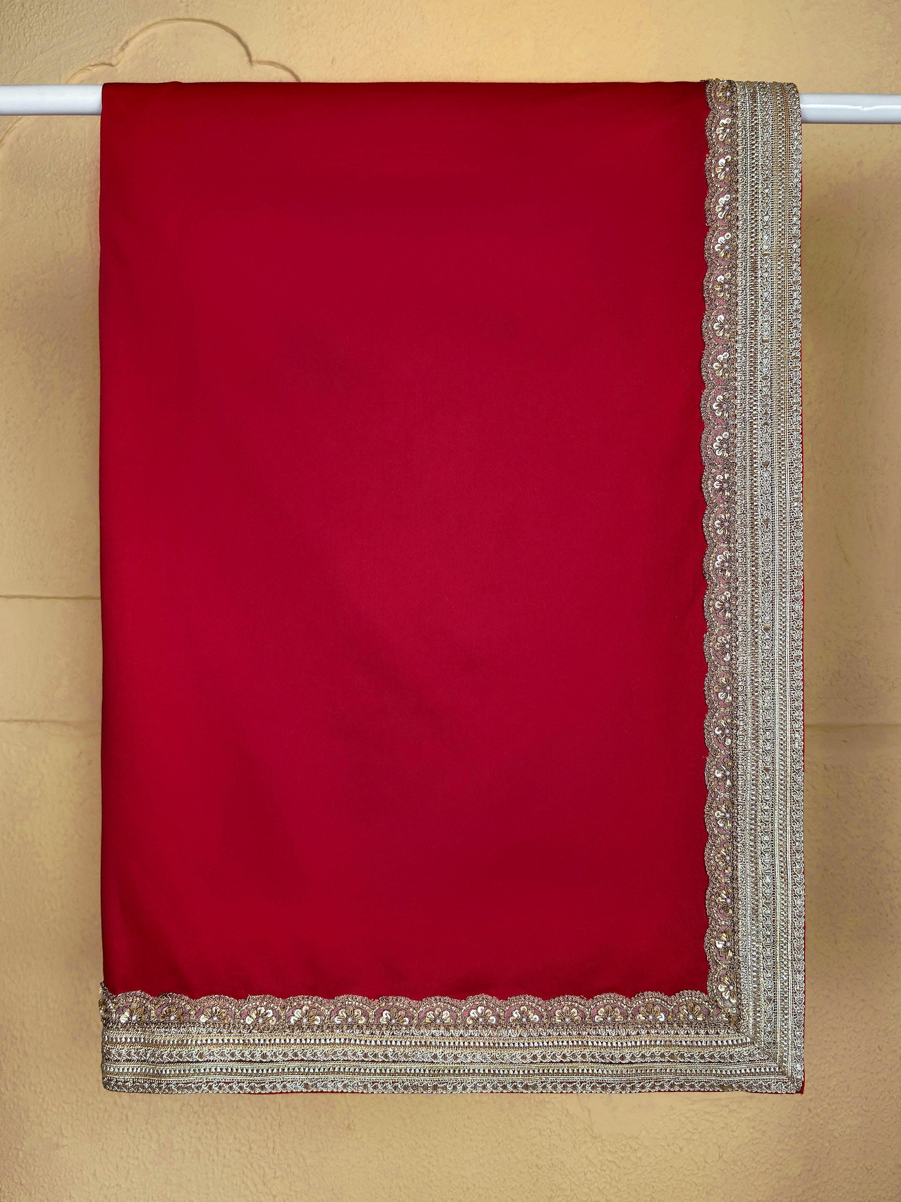Men's Red Cotton-Silk-Blend Solid Dupatta