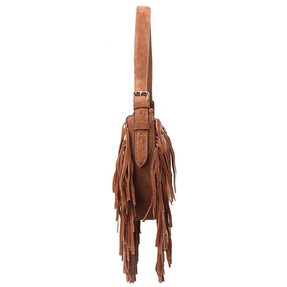 Silviano Varenna Charcoal Suede Fringe Shoulder Bag