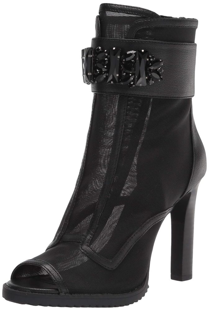 Karl Lagerfeld Women's Blayze Peep Toe Heeled Boot, Black, 6.5