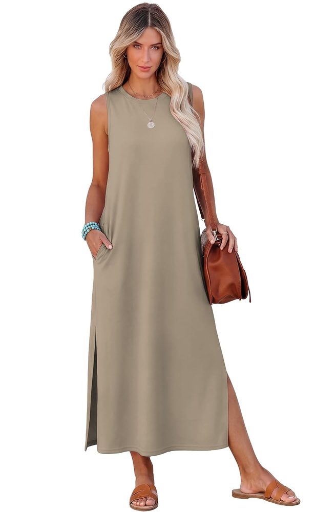 RUMIA Womens Summer Dresses Sleeveless Long Dress with Pockets