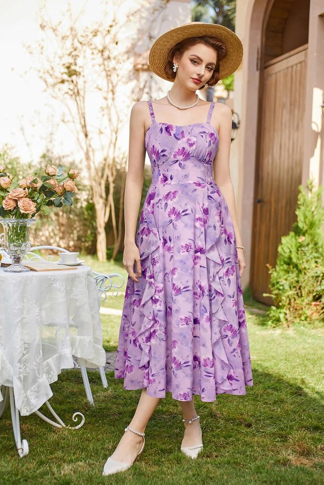 Belle Poque Women Sun Dresses Midi Ruffle Dress