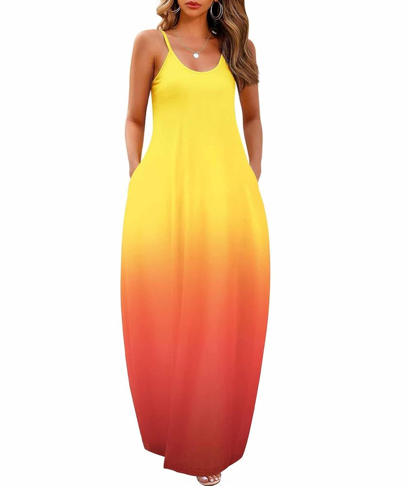 Wolddress Womens 2023 Casual Sleeveless Sundress Plus Size Loose Plain Long Summer Beach Maxi Dress with Pockets S-5X