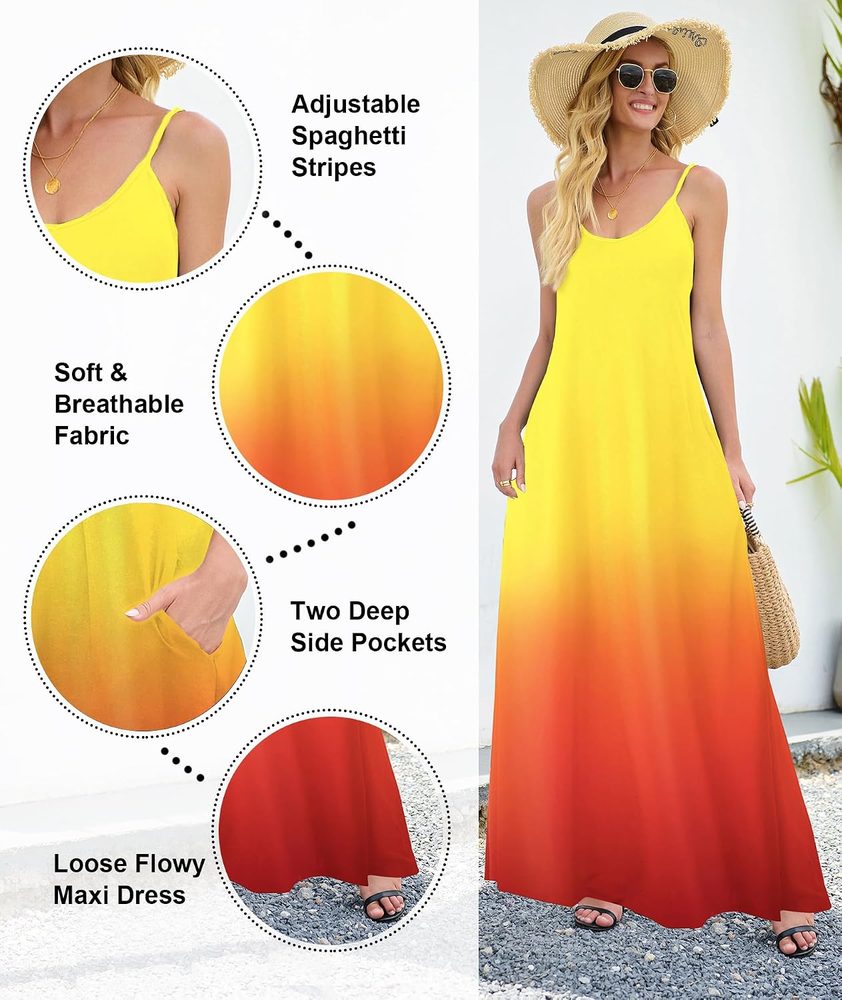 Wolddress Womens 2023 Casual Sleeveless Sundress Plus Size Loose Plain Long Summer Beach Maxi Dress with Pockets S-5X