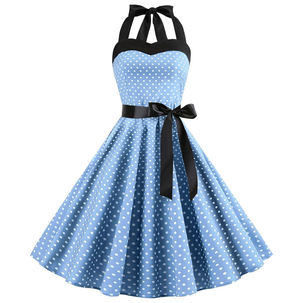 IKADEX Vintage Women 1950s Rockabilly Swing Dress Pinup 50s Retro Hepburn Style Halterneck A-Line Dresses