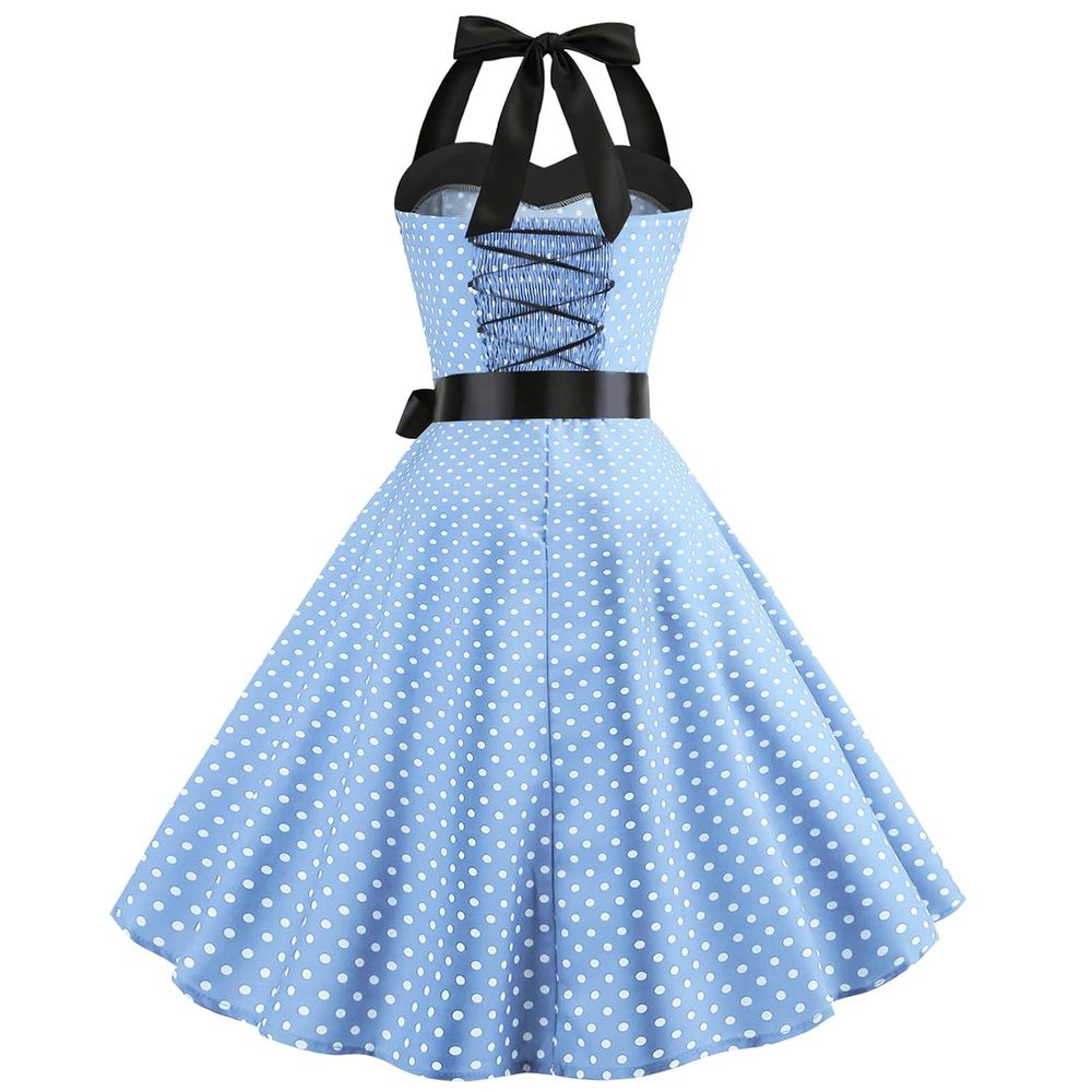 IKADEX Vintage Women 1950s Rockabilly Swing Dress Pinup 50s Retro Hepburn Style Halterneck A-Line Dresses