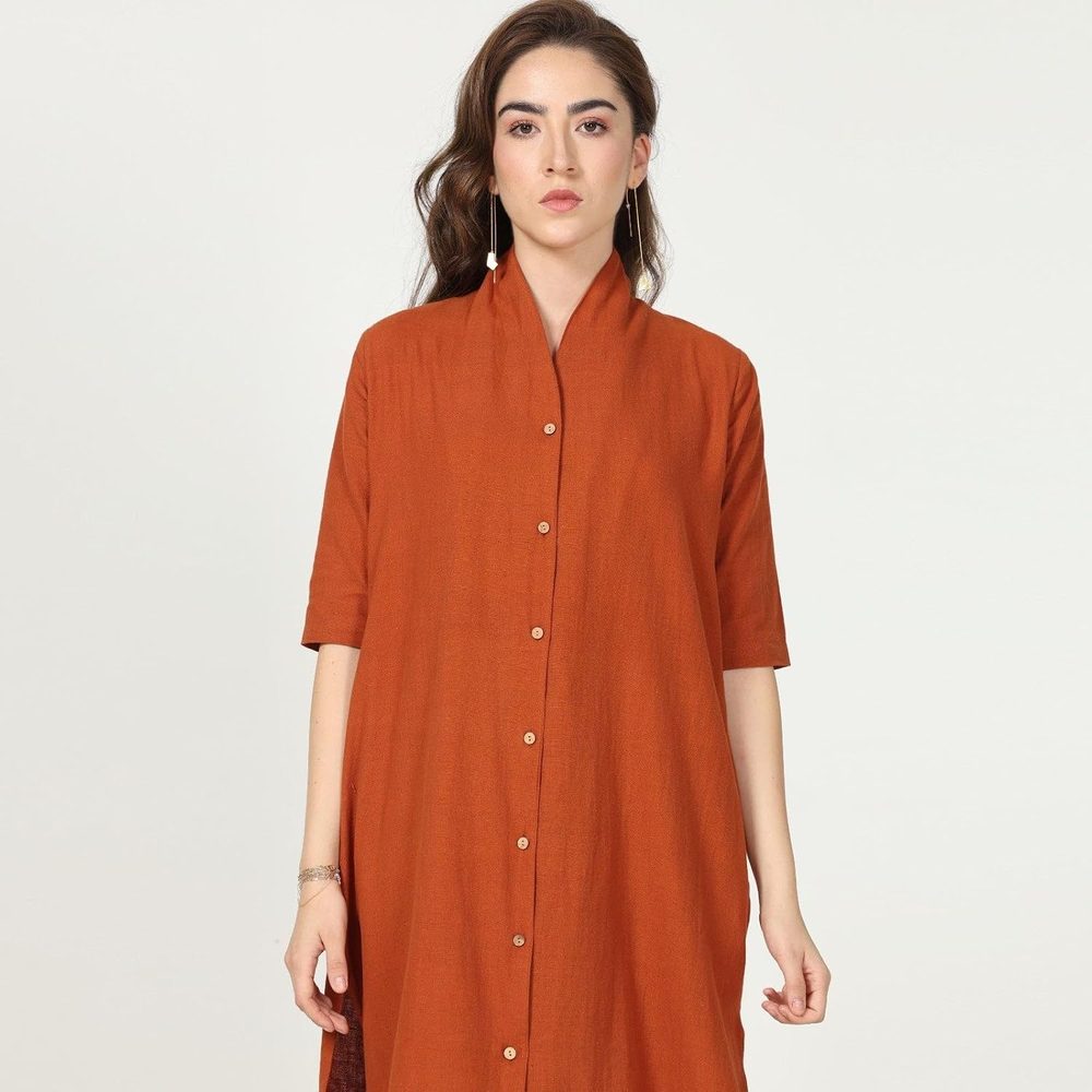 Elegant Women Organic Cotton Solid Rust Co-Ords Set