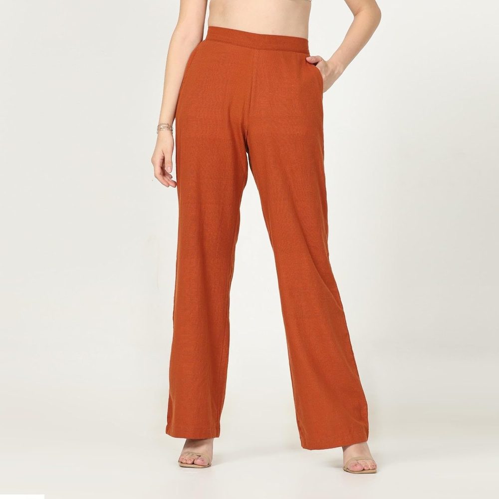 Elegant Women Organic Cotton Solid Rust Co-Ords Set