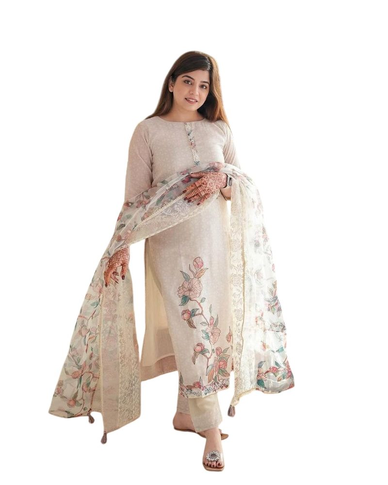 Lilan Cotton Floral Printed Straight Pakistani Kurti with Pant and Dupattta