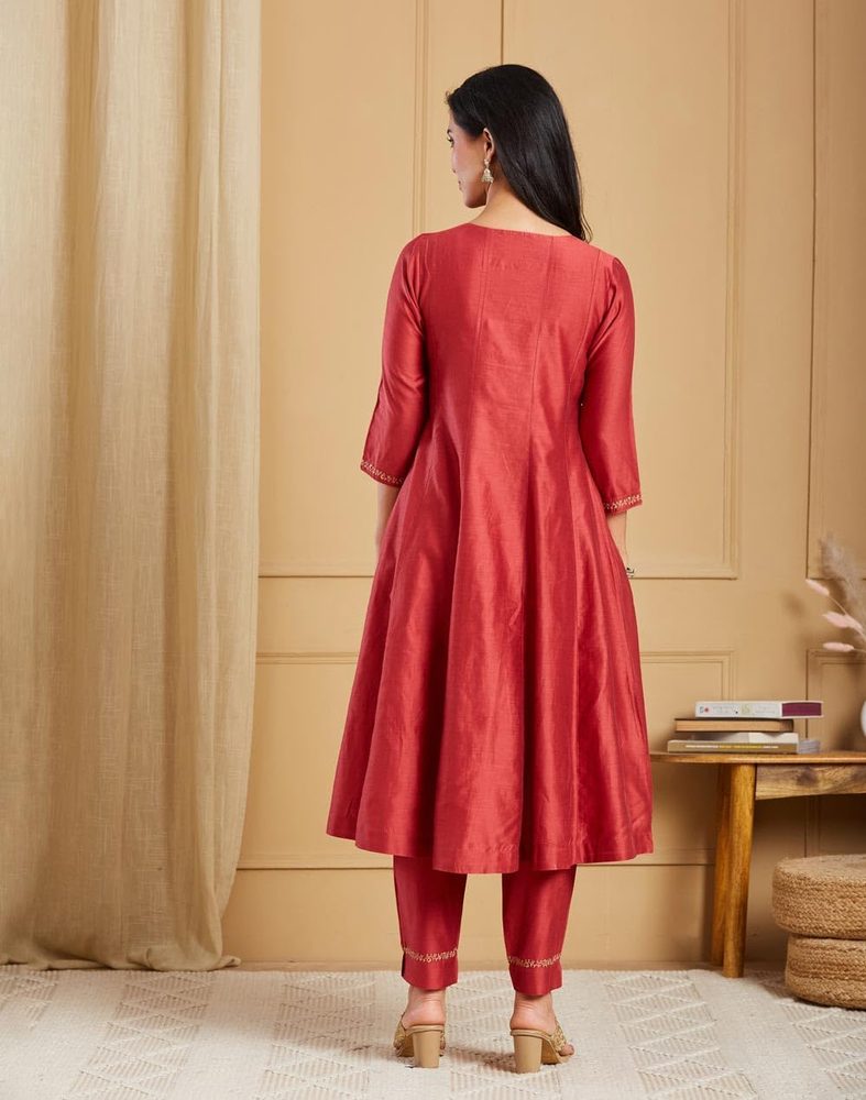 Fabindia Womens Cotton Silk Slim Fit A-Line Kurta Set