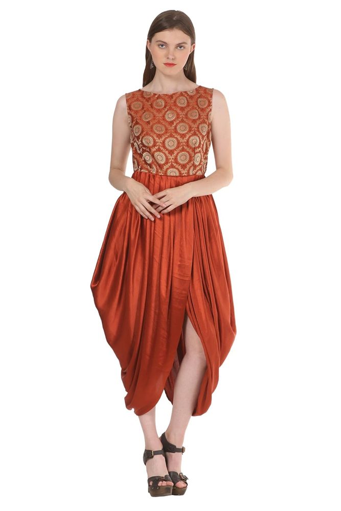 Pramodini Orange Draped Dress for Women
