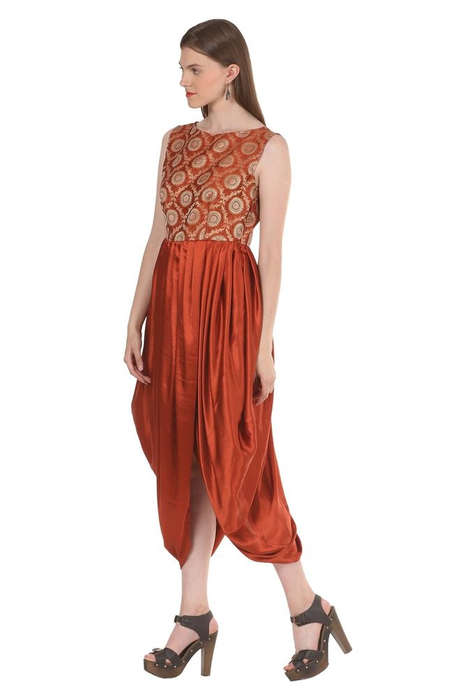 Pramodini Orange Draped Dress for Women