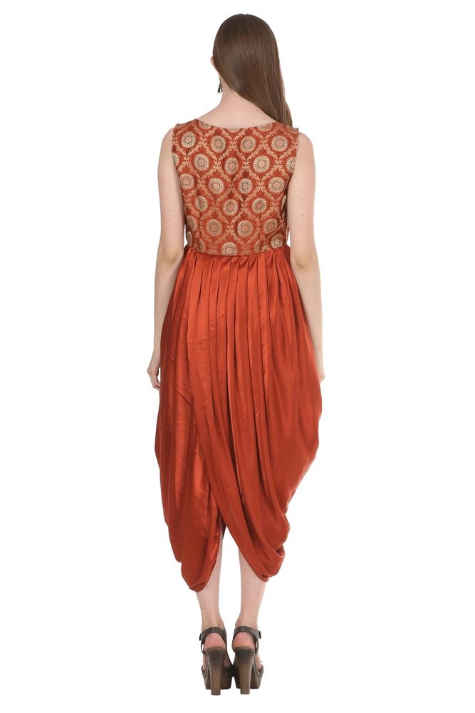 Pramodini Orange Draped Dress for Women