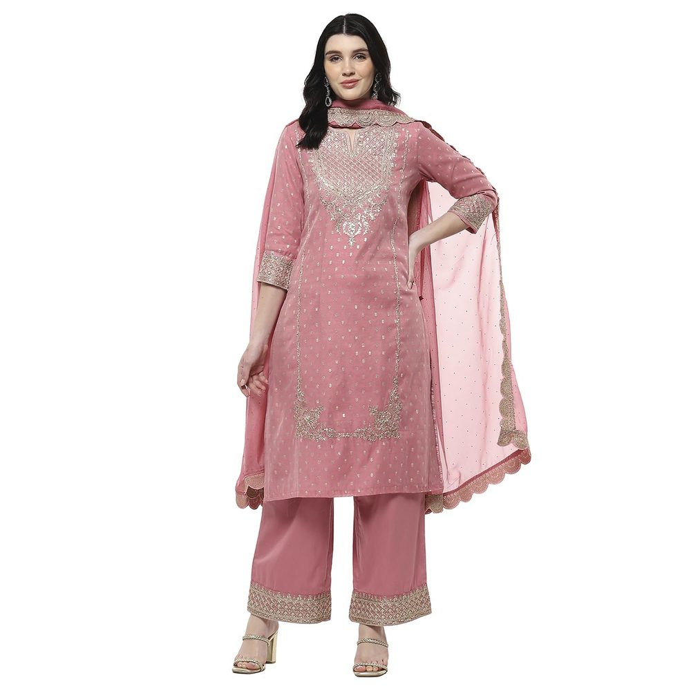 BIBA Women Polyester Straight Embroidered Suit Set