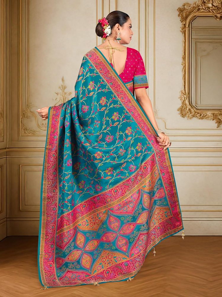 Glory Sarees Women’s Luxurious Dola Pure Silk Original Saree Position Print Work Madhubani Inspired Motifs Banarasi Kanjivaram Style Saree With Blouse Piece (Elegant101_Parent)