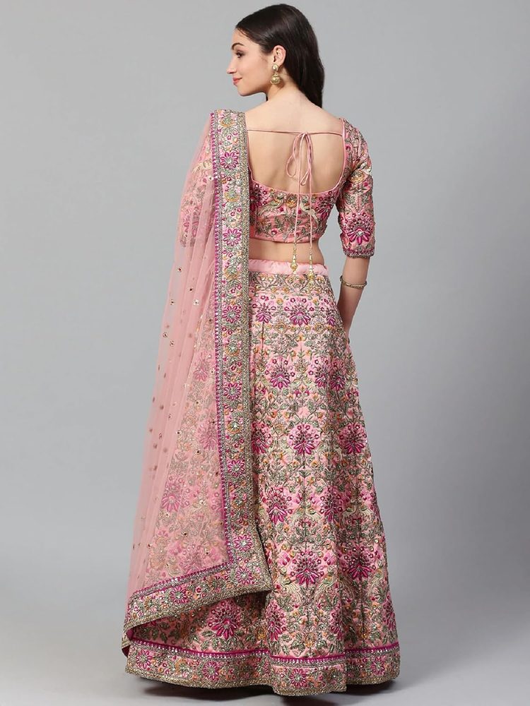 Divine International Trading Co Lehenga Choli Semi-Stitched -Silk with Thread Embroidery, Round Neck - Elegant and Versatile Ethnic Attire