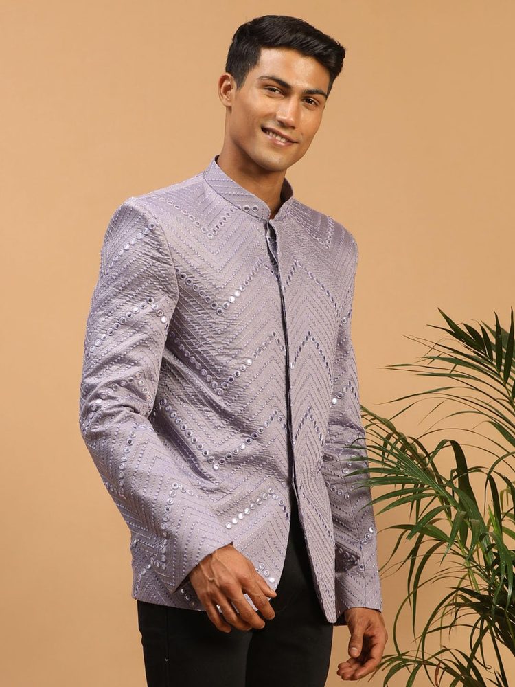 VASTRAMAY Men Mirror Work Jodhpuri Jacket | Viscose Slim Fit Ethnic Wear with Mandarin Collar | Festive Ethnic Outfit For Rakhi