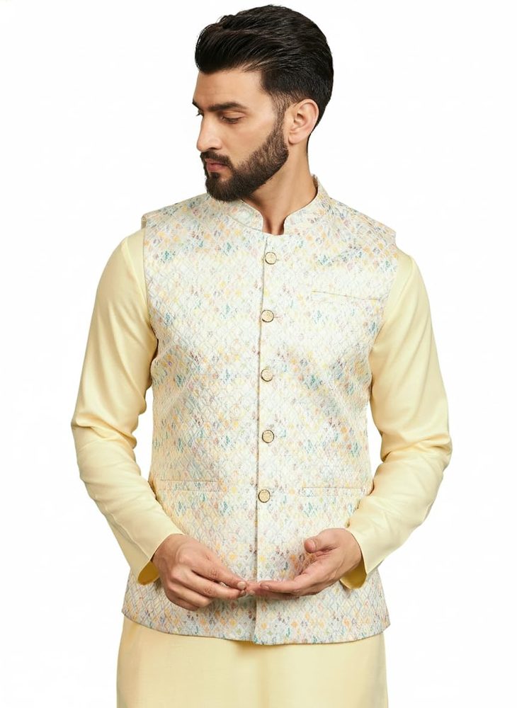 Amazon Brand - Tavasya Mens Printed Jacquard Nehru Jacket
