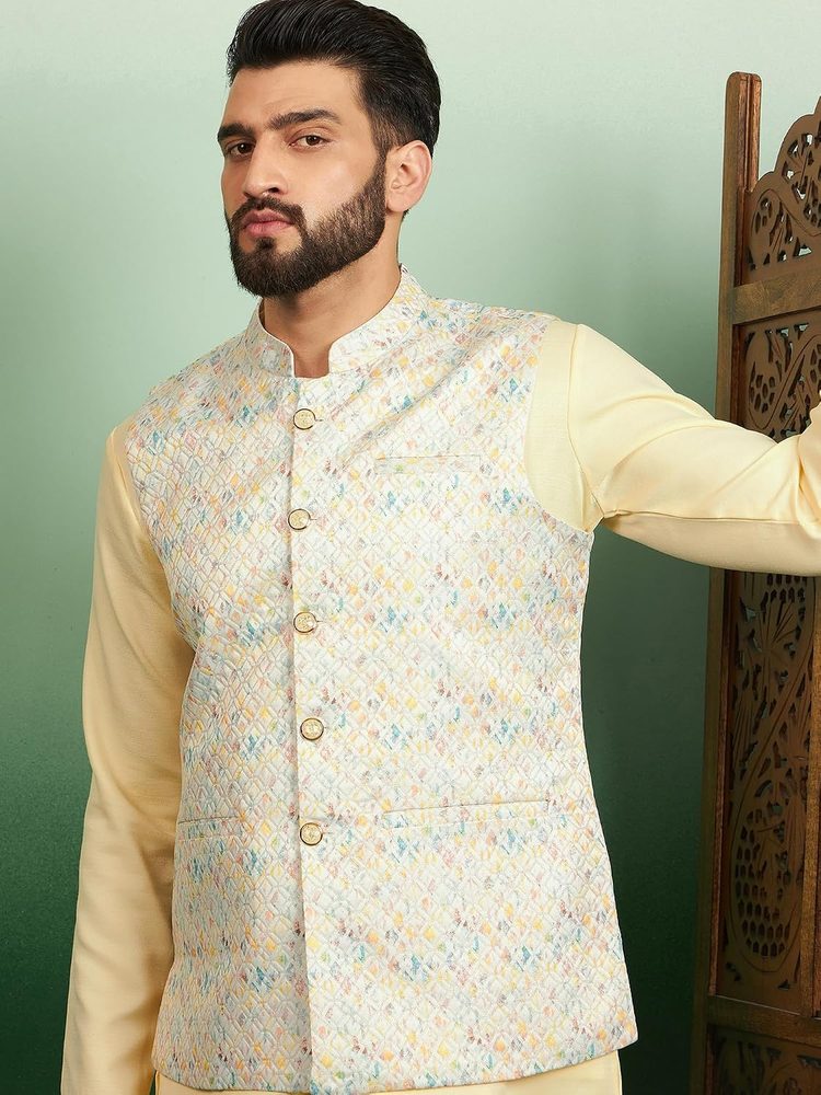 Amazon Brand - Tavasya Mens Printed Jacquard Nehru Jacket