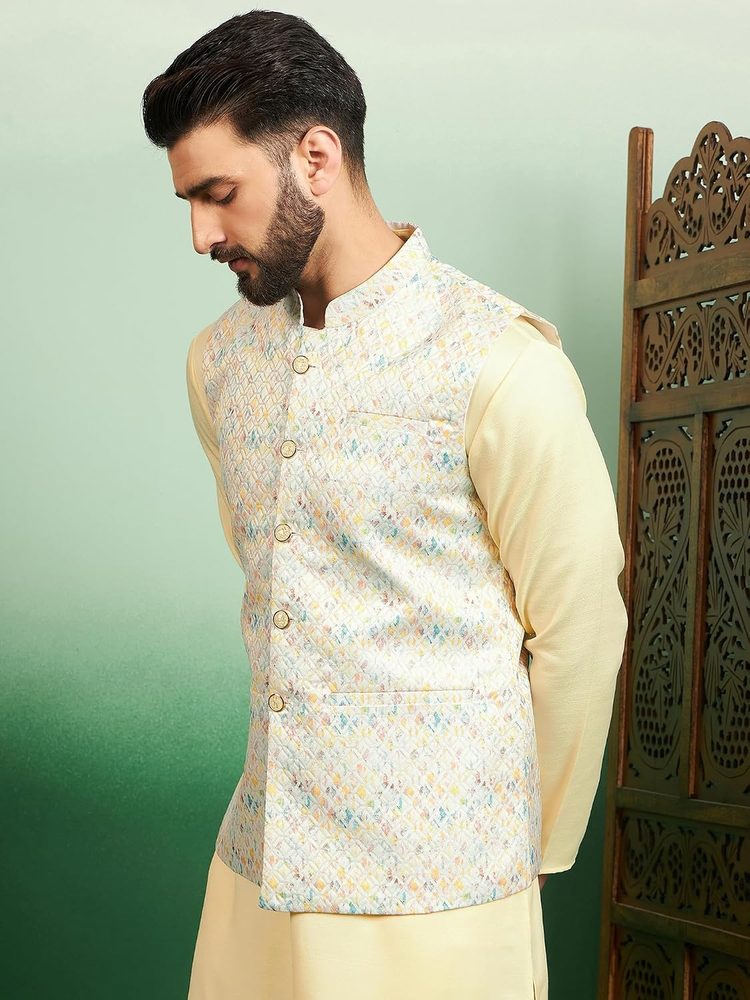 Amazon Brand - Tavasya Mens Printed Jacquard Nehru Jacket