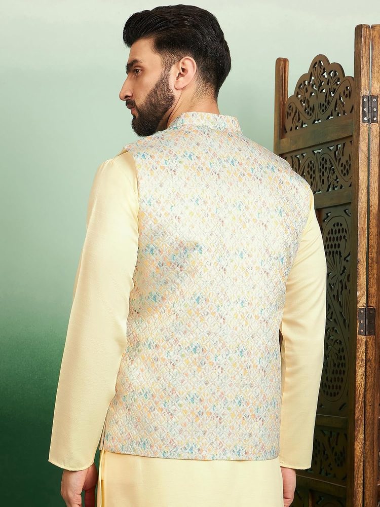 Amazon Brand - Tavasya Mens Printed Jacquard Nehru Jacket
