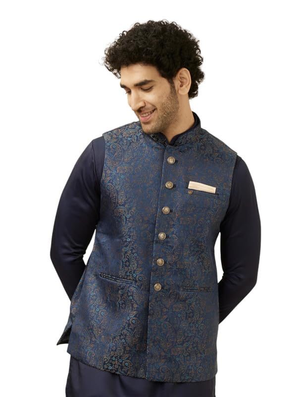 Manyavar Men's Brocade Self-Textured Nehru Jacket (1pc)