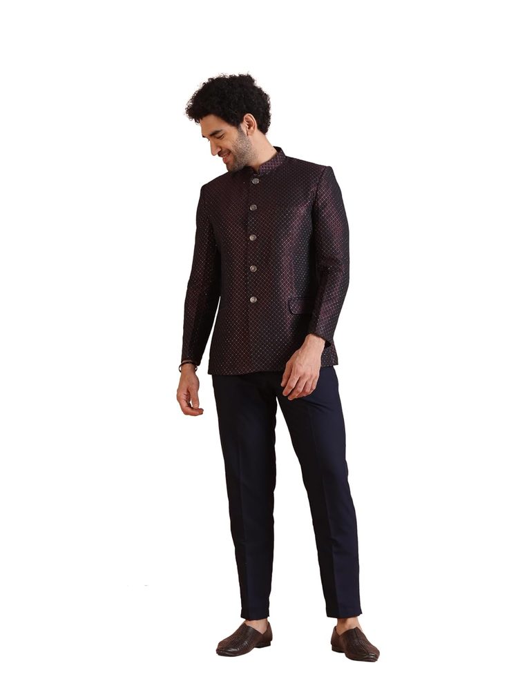 Kisah Men's Silk Blend Textured Bandhgala Regular Fit | Royal Ethnic Wear | Wedding & Occasion Wear