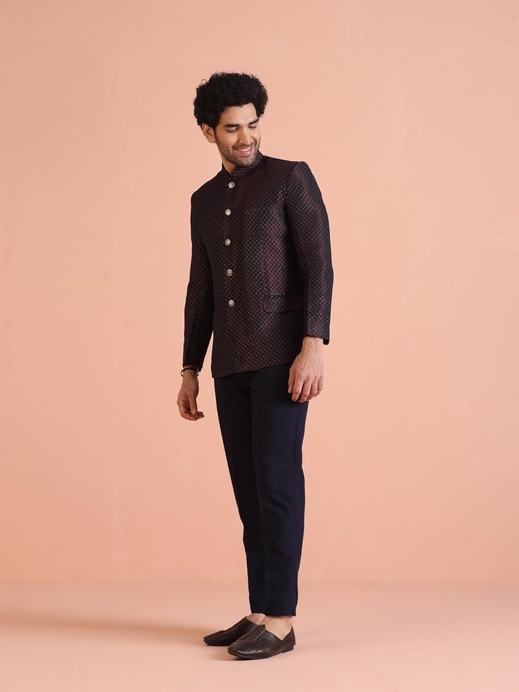 Kisah Men's Silk Blend Textured Bandhgala Regular Fit | Royal Ethnic Wear | Wedding & Occasion Wear